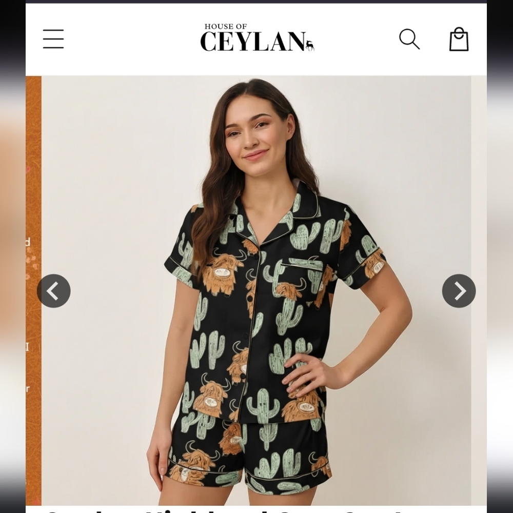 NEW House of Ceylan Black Cactus Cow Print Pajama Set Size XXL